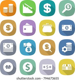 flat vector icon set - coin stack vector, crisis, dollar, magnifier, wallet, purse, money, gift, arrow, virtual mining, crypto currency