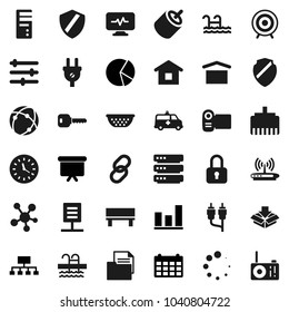 Flat vector icon set - colander vector, graph, pie, presentation board, hierarchy, calendar, target, pool, clock, document, dry cargo, social media, link, rca, amkbulance car, diagnostic monitor