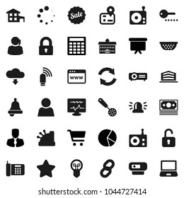 Flat vector icon set - colander vector, skimmer, university, bell, pie graph, cart, manager, calculator, presentation board, navigator, money, support, radio, diagnostic monitor, browser, usb modem