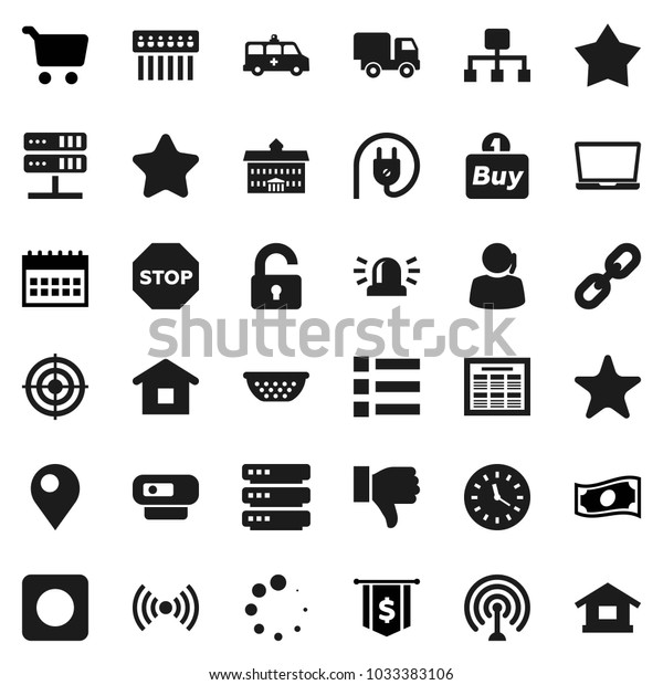 Flat vector icon set - colander vector,\
university, schedule, cart, cash, dollar flag, calendar, target,\
support, clock, antenna, finger down, favorites, rec button,\
amkbulance car, network\
server