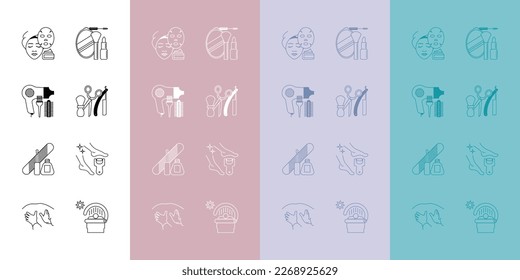 Flat vector icon set and color options fpr beauty salon
