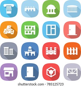 flat vector icon set - column vector, bridge, goverment house, airport building, modern architecture, modular, window, door, district, fort, palace, fence, shop, 3d, farm
