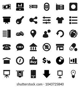 Flat vector icon set - compass vector, presentation, university, graph, pie, laptop, cash, arrow down, board, dollar flag, cursor, t shirt, pills, no fastfood, stadium, dry cargo, mobile phone, menu