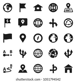 Flat vector icon set - compass vector, world, flag, dollar, route, navigator, earth, map pin, traking, internet, connection, globe, arrow, home