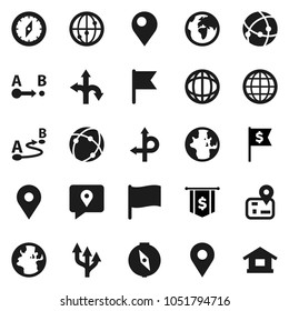 Flat vector icon set - compass vector, world, flag, dollar, route, navigator, earth, map pin, traking, internet, connection, globe, arrow, home