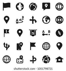 Flat vector icon set - compass vector, world, flag, dollar, route, navigator, earth, map pin, traking, internet, connection, globe, arrow, home