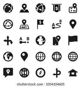 Flat vector icon set - compass vector, world, flag, dollar, route, navigator, earth, map pin, traking, internet, connection, globe, home