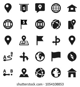 Flat vector icon set - compass vector, world, flag, dollar, route, navigator, earth, map pin, traking, connection, globe, home