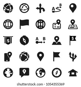 Flat vector icon set - compass vector, world, flag, dollar, route, navigator, earth, map pin, traking, internet, connection, globe, arrow, home