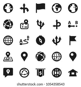Flat vector icon set - compass vector, world, flag, dollar, route, navigator, earth, traking, internet, connection, globe, arrow, pin, home