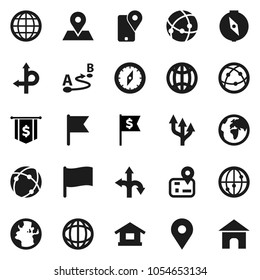Flat vector icon set - compass vector, world, flag, dollar, route, navigator, earth, map pin, traking, internet, connection, globe, arrow, home