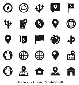 Flat vector icon set - compass vector, world, flag, dollar, route, navigator, earth, map pin, traking, internet, connection, globe, arrow, home