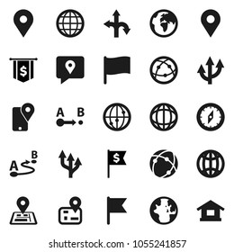 Flat vector icon set - compass vector, world, flag, dollar, route, navigator, earth, map pin, traking, internet, connection, globe, arrow, home