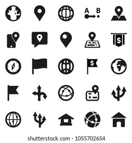 Flat vector icon set - compass vector, world, flag, dollar, route, navigator, earth, map pin, traking, internet, connection, globe, arrow, home