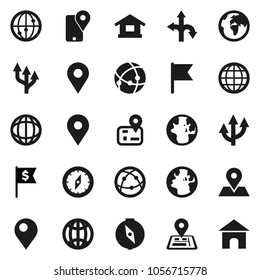 Flat vector icon set - compass vector, world, flag, dollar, route, navigator, earth, map pin, traking, internet, connection, globe, arrow, home