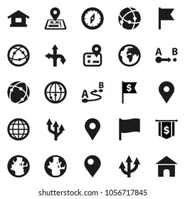 Flat vector icon set - compass vector, world, flag, dollar, route, navigator, earth, map pin, internet, connection, globe, arrow, home