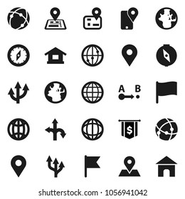 Flat vector icon set - compass vector, world, flag, dollar, route, navigator, earth, map pin, traking, internet, connection, globe, arrow, home