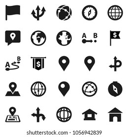 Flat vector icon set - compass vector, world, flag, dollar, route, navigator, earth, map pin, traking, internet, connection, globe, arrow, home