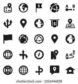Flat vector icon set - compass vector, world, flag, dollar, route, navigator, earth, map pin, traking, internet, connection, globe, arrow, home