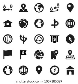 Flat vector icon set - compass vector, world, flag, dollar, route, navigator, earth, map pin, traking, internet, connection, globe, arrow, home