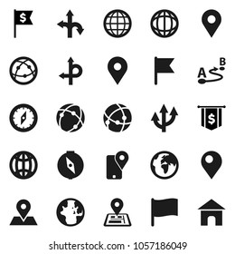 Flat vector icon set - compass vector, world, flag, dollar, route, navigator, earth, map pin, traking, internet, connection, globe, arrow, home