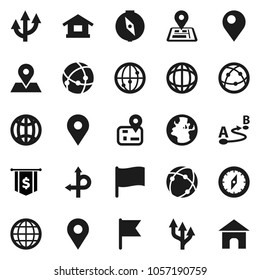 Flat vector icon set - compass vector, world, flag, dollar, route, navigator, earth, map pin, internet, connection, globe, arrow, home