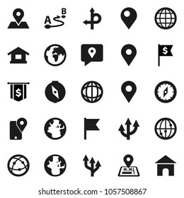 Flat vector icon set - compass vector, world, flag, dollar, route, navigator, earth, map pin, traking, internet, globe, arrow, home
