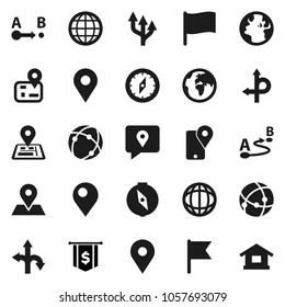 Flat vector icon set - compass vector, world, flag, dollar, route, navigator, earth, map pin, traking, connection, globe, arrow, home