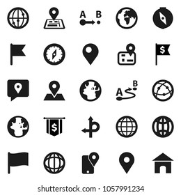 Flat vector icon set - compass vector, world, flag, dollar, route, navigator, earth, map pin, traking, internet, globe, home