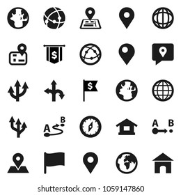 Flat vector icon set - compass vector, world, flag, dollar, route, navigator, earth, map pin, traking, internet, connection, globe, arrow, home