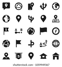 Flat vector icon set - compass vector, world, flag, dollar, route, navigator, earth, map pin, traking, internet, connection, arrow, home