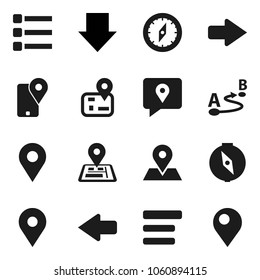 Flat vector icon set - compass vector, arrow down, navigator, map pin, traking, route, menu