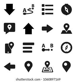 Flat vector icon set - compass vector, arrow down, up, navigator, map pin, traking, route, menu