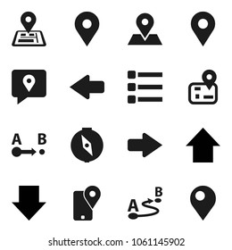 Flat vector icon set - compass vector, arrow down, up, navigator, map pin, traking, route, menu