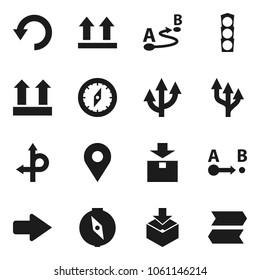 Flat vector icon set - compass vector, route, traffic light, top sign, package, arrow, undo, pin, signpost