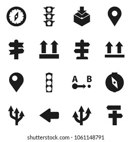 Flat vector icon set - compass vector, signpost, traffic light, top sign, package, route, arrow, pin