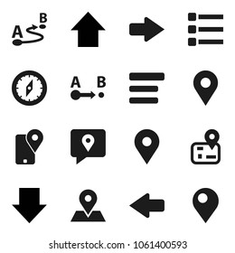 Flat vector icon set - compass vector, arrow down, up, navigator, map pin, traking, route, menu