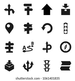 Flat vector icon set - compass vector, arrow up, route, signpost, traffic light, package, undo, pin