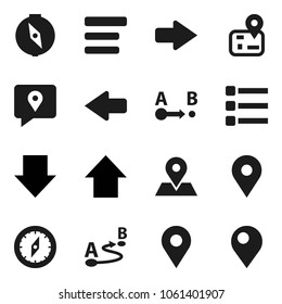 Flat vector icon set - compass vector, arrow down, up, navigator, map pin, traking, route, menu