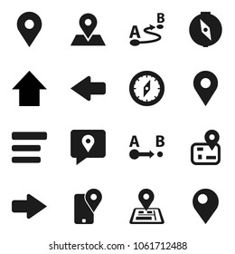 Flat vector icon set - compass vector, arrow up, navigator, map pin, traking, route, menu