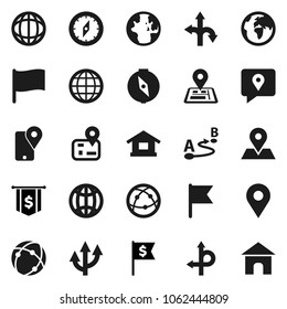 Flat vector icon set - compass vector, world, flag, dollar, route, navigator, earth, map pin, traking, internet, connection, globe, arrow, home