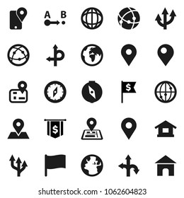 Flat vector icon set - compass vector, world, flag, dollar, route, navigator, earth, map pin, traking, internet, connection, arrow, home