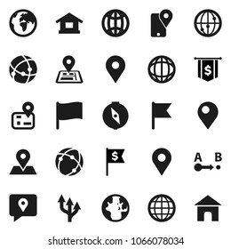 Flat vector icon set - compass vector, world, flag, dollar, navigator, earth, map pin, traking, route, internet, connection, globe, arrow, home