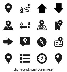 Flat vector icon set - compass vector, arrow down, up, navigator, map pin, traking, route, menu