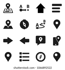 Flat vector icon set - compass vector, arrow up, navigator, map pin, traking, route, menu