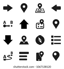 Flat vector icon set - compass vector, arrow down, up, navigator, map pin, traking, route, menu