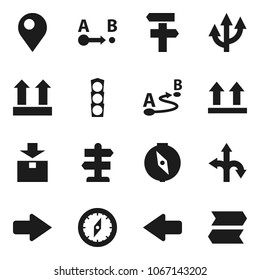 Flat vector icon set - compass vector, route, signpost, traffic light, top sign, package, arrow, pin