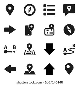 Flat vector icon set - compass vector, arrow down, up, navigator, map pin, traking, route, menu