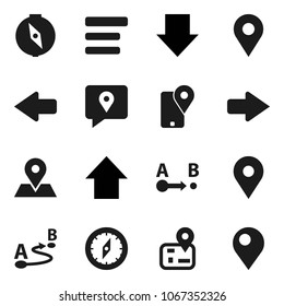 Flat vector icon set - compass vector, arrow down, up, navigator, map pin, traking, route, menu