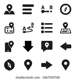 Flat vector icon set - compass vector, arrow down, navigator, map pin, traking, route, menu